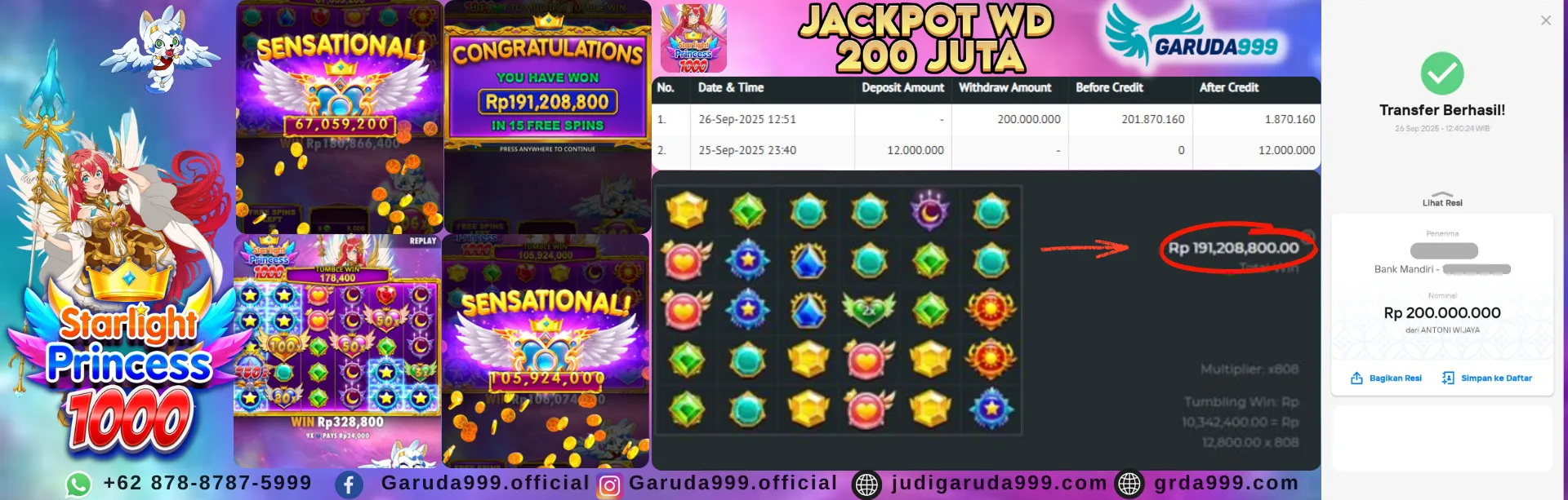 Jackpot 200 juta main di starlight princess pragmatic play GARUDA999